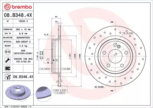Remschijf BREMBO 08.B348.4X)