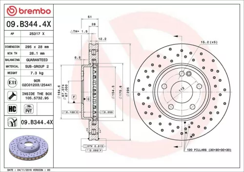 Remschijf BREMBO 09.B344.4X)