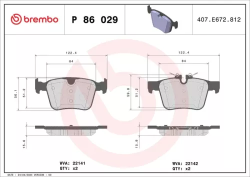 Remblokkenset, schijfrem BREMBO P 86 029)