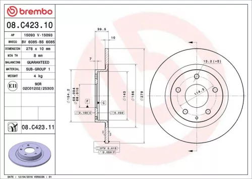 Remschijf BREMBO 08.C423.11)