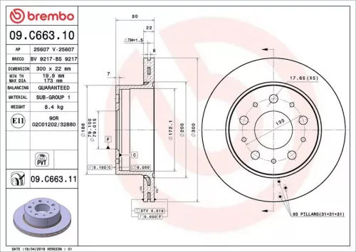 Remschijf BREMBO 09.C663.11)