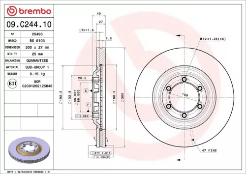 Remschijf BREMBO 09.C244.10)