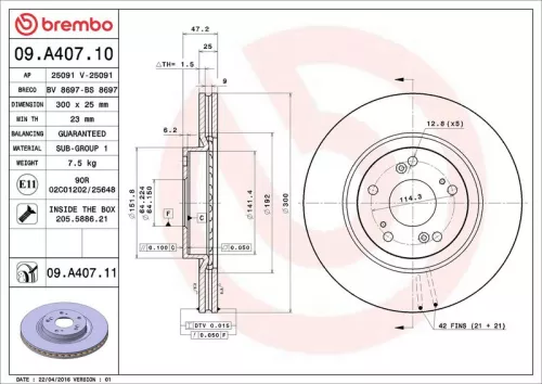 Remschijf BREMBO 09.A407.11)