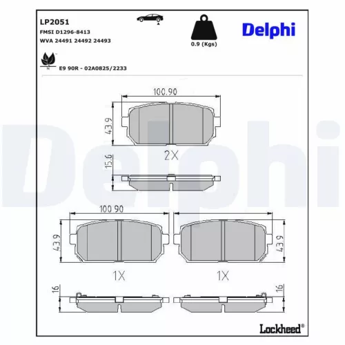 Remblokkenset, schijfrem DELPHI LP2051)
