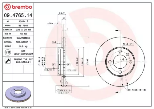 Brake Disc BREMBO 09.4765.14)