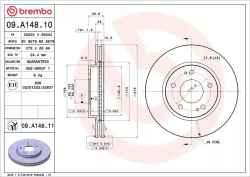 Remschijf BREMBO 09.A148.11)