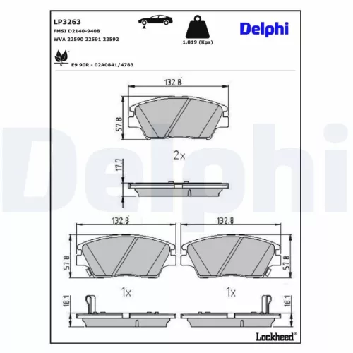 Brake Pad Set, disc brake DELPHI LP3263)