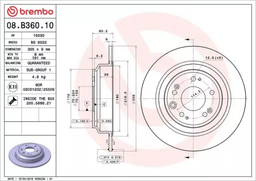 Remschijf BREMBO 08.B360.10)