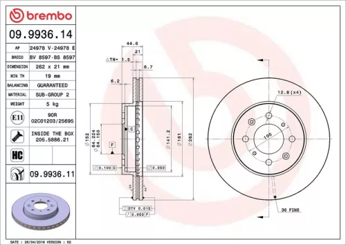 Remschijf BREMBO 09.9936.11)
