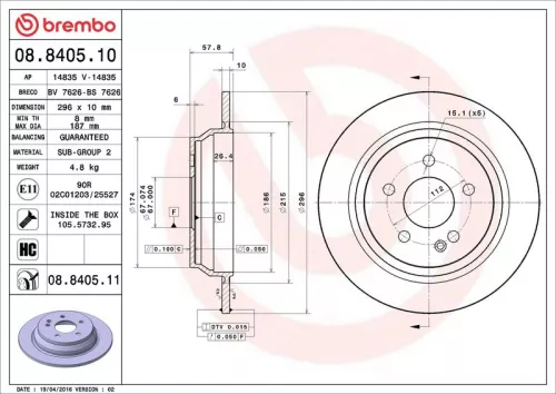 Remschijf BREMBO 08.8405.11)