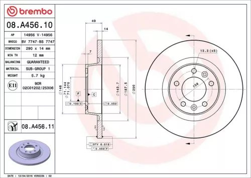 Remschijf BREMBO 08.A456.11)