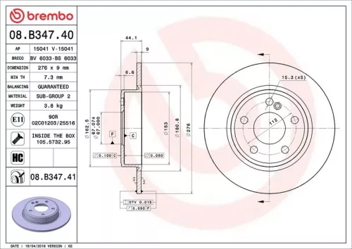 Remschijf BREMBO 08.B347.41)