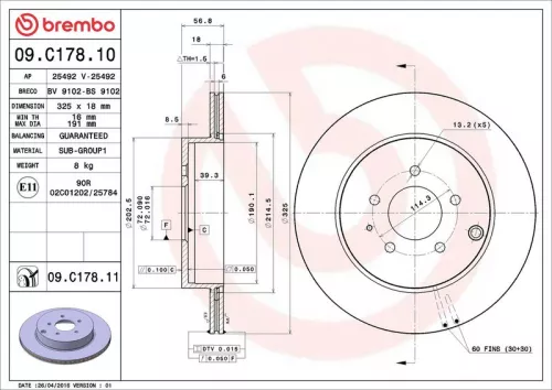 Remschijf BREMBO 09.C178.11)