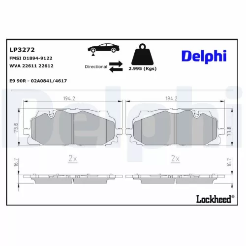 Brake Pad Set, disc brake DELPHI LP3272)