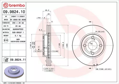 Brake Disc BREMBO 09.9824.11)