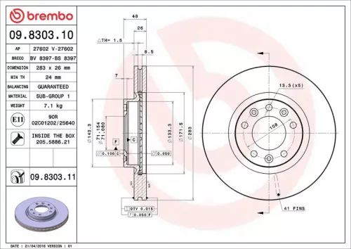 Brake Disc BREMBO 09.8303.11)