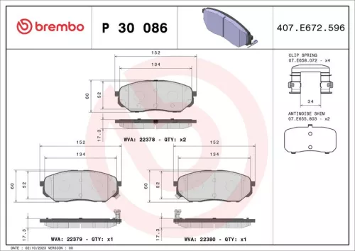 Remblokkenset, schijfrem BREMBO P 30 086)