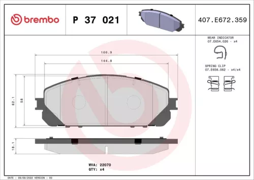 Remblokkenset, schijfrem BREMBO P 37 021)