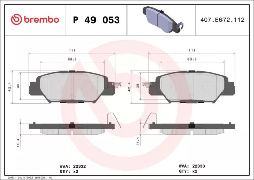 Remblokkenset, schijfrem BREMBO P 49 053)