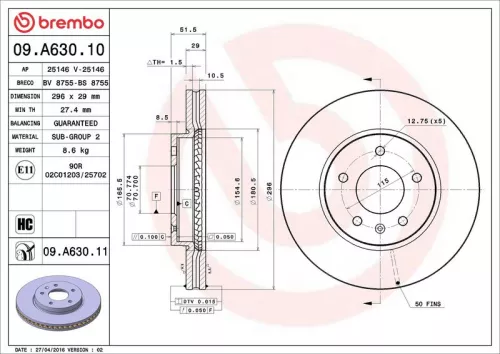 Remschijf BREMBO 09.A630.10)