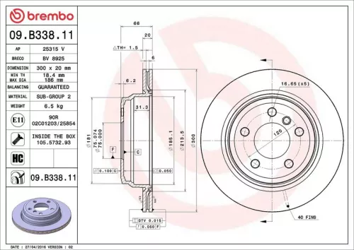 Remschijf BREMBO 09.B338.11)