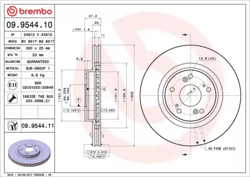 Remschijf BREMBO 09.9544.10)