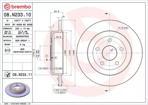 Remschijf BREMBO 08.N233.11)