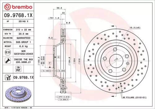 Remschijf BREMBO 09.9768.1X)
