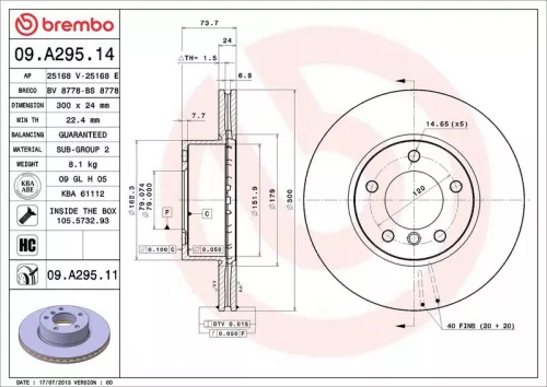 Remschijf BREMBO 09.A295.11)