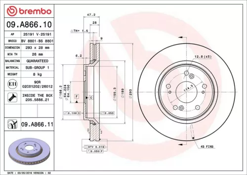 Remschijf BREMBO 09.A866.10)