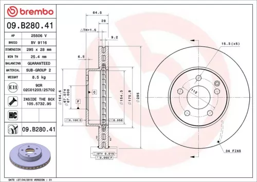 Remschijf BREMBO 09.B280.41)
