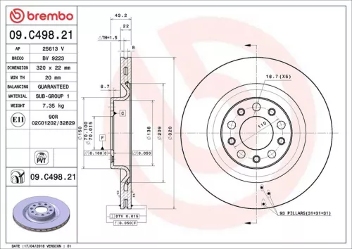 Remschijf BREMBO 09.C498.21)