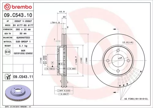 Remschijf BREMBO 09.C543.11)