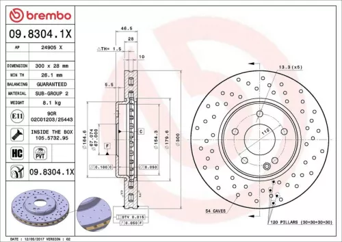 Remschijf BREMBO 09.8304.1X)