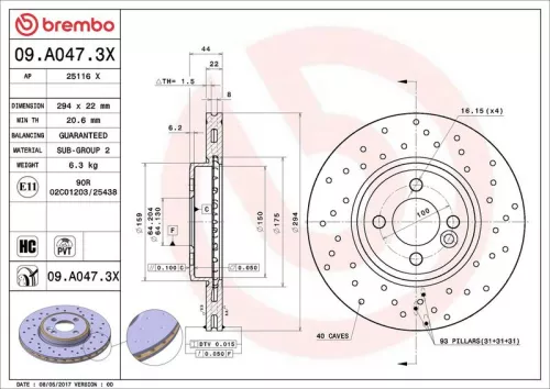 Remschijf BREMBO 09.A047.3X)