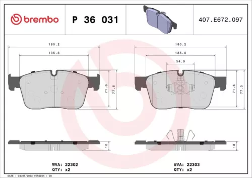 Remblokkenset, schijfrem BREMBO P 36 031)