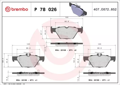 Remblokkenset, schijfrem BREMBO P 78 026)