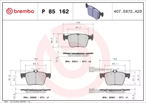 Brake Pad Set, disc brake BREMBO P 85 162)
