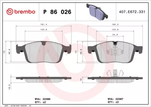 Remblokkenset, schijfrem BREMBO P 86 026)