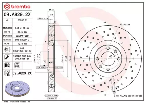 Remschijf BREMBO 09.A829.2X)