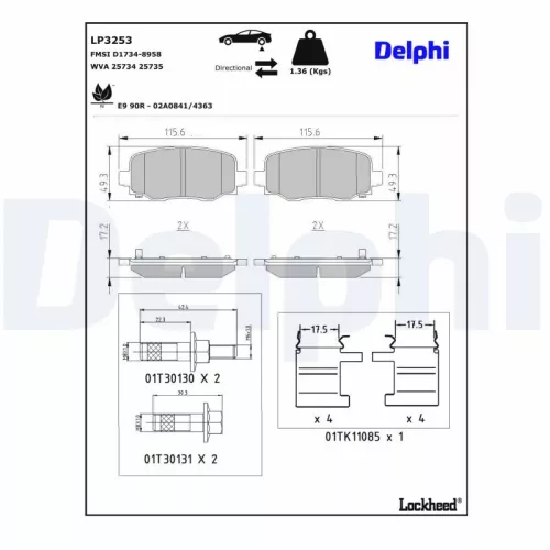 Remblokkenset, schijfrem DELPHI LP3253)
