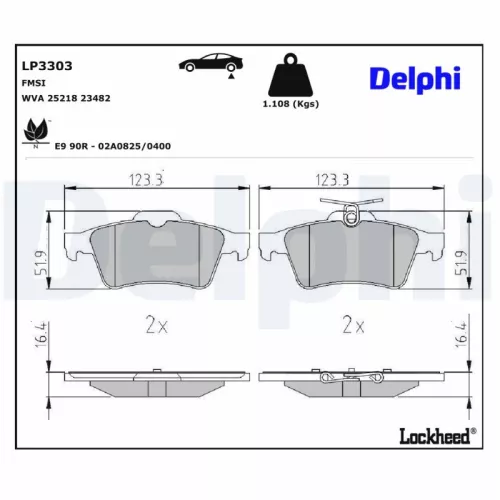 Brake Pad Set, disc brake DELPHI LP3303)
