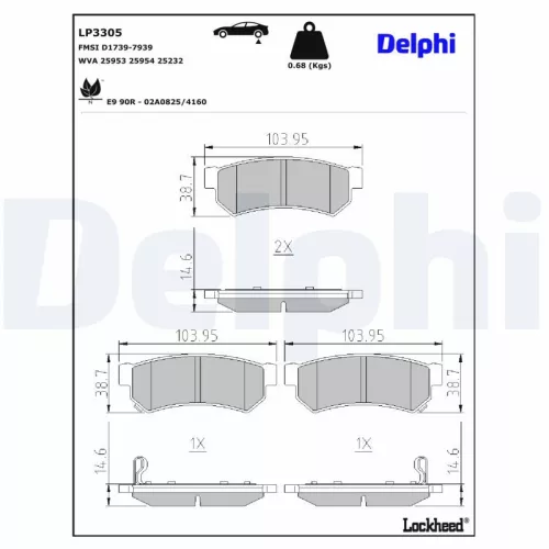 Remblokkenset, schijfrem DELPHI LP3305)