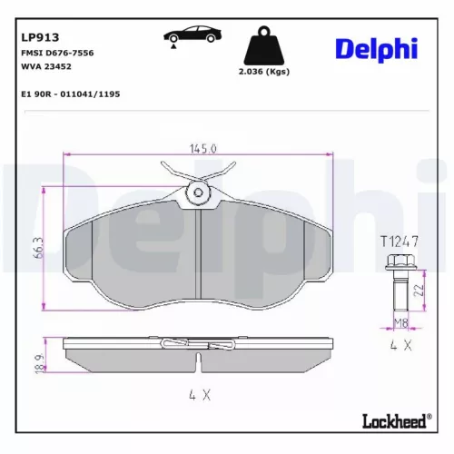 Brake Pad Set, disc brake DELPHI LP913)