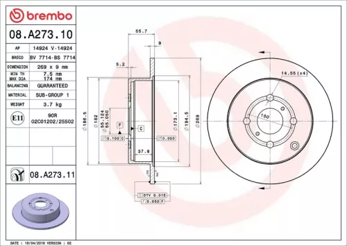 Brake Disc BREMBO 08.A273.11)