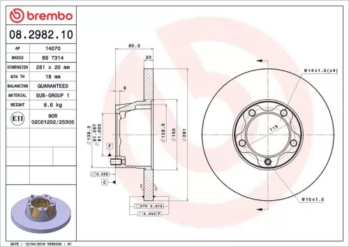 Remschijf BREMBO 08.2982.10)