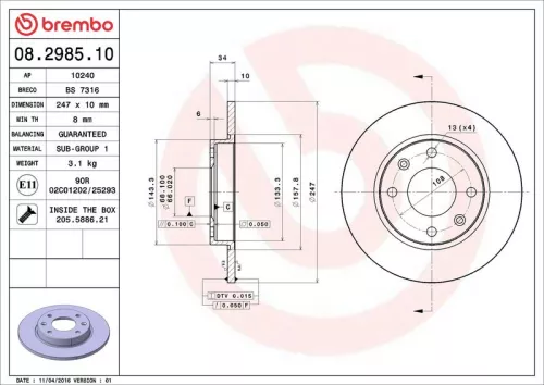 Remschijf BREMBO 08.2985.10)