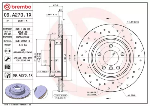Remschijf BREMBO 09.A270.1X)