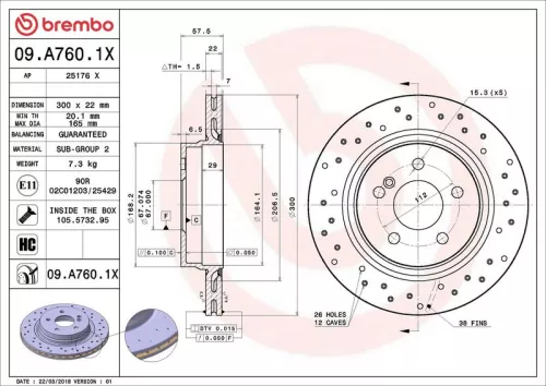 Remschijf BREMBO 09.A760.1X)
