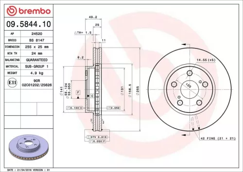 Brake Disc BREMBO 09.5844.10)